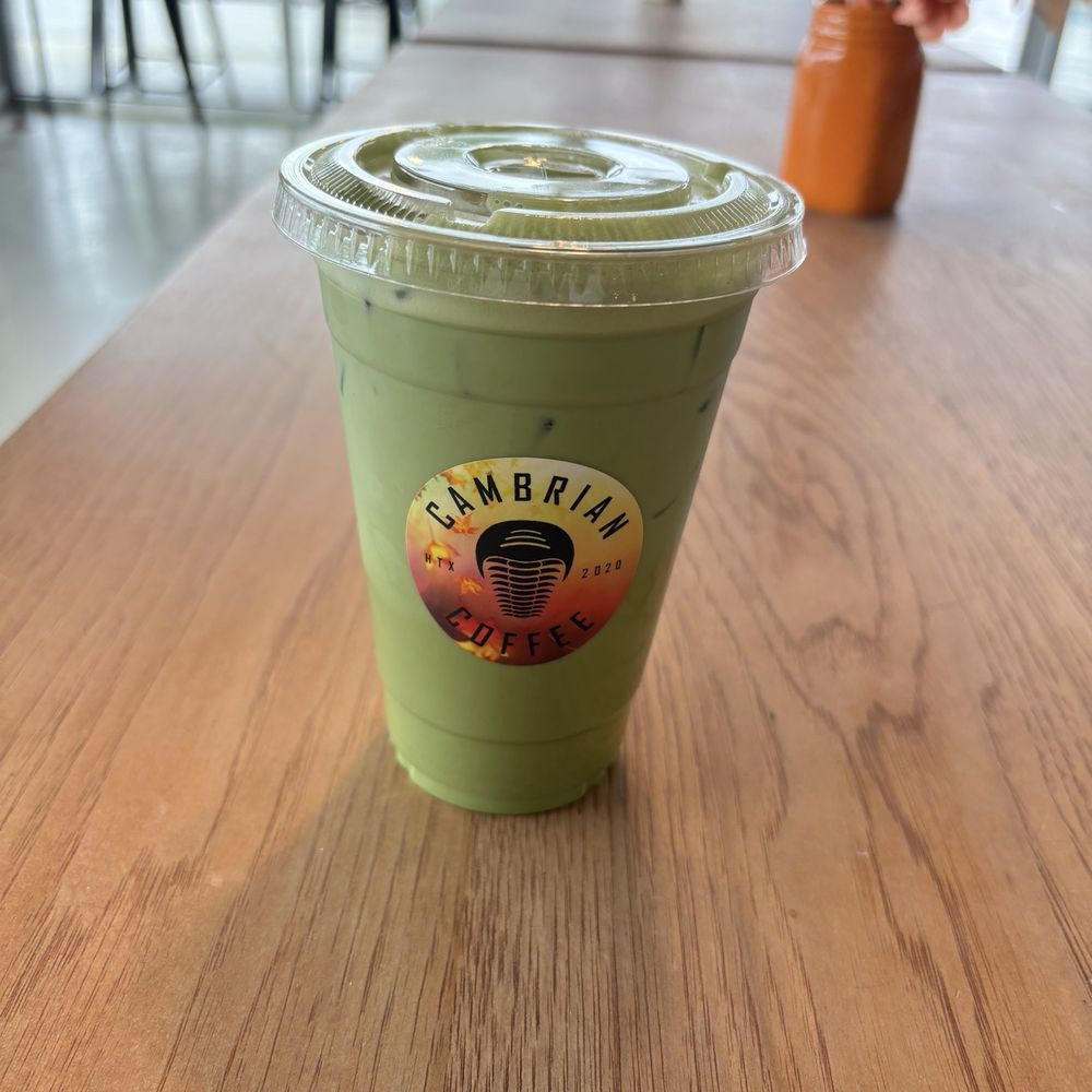 Cambrian Coffee - large iced matcha latte with oat milk and vanilla - Coffee & Tea Near Me - Houston, Texas Cambrian Coffee - large iced matcha latte with oat milk and vanilla - Coffee & Tea Near Me - Houston, Texas