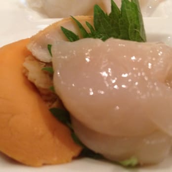 Sushi Spot - Scallop atop cooked scallop liver. - Sushi Bars Near Me - Tarzana, California Sushi Spot - Scallop atop cooked scallop liver. - Sushi Bars Near Me - Tarzana, California