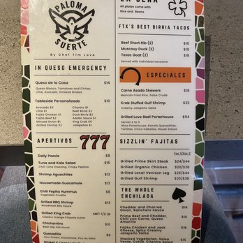 Paloma Suerte - Menu - Mexican Near Me - Fort Worth, Texas Paloma Suerte - Menu - Mexican Near Me - Fort Worth, Texas
