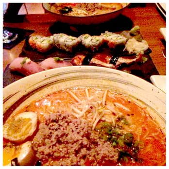 Kata Robata - Unagi and white escolar sushi pieces. SPICY SOY RAMEN! And something else my friend got - Sushi Bars Near Me - Houston, Texas