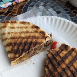 In House Coffee - "special: beef short rib, cheddar cheese, peppers and onions" not good.