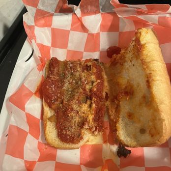 Danny's Pizza - Almost a half a slice of eggplant, the corner is paper thin.  Where is the eggplant - Pizza Near Me - Fredericksburg, Virginia