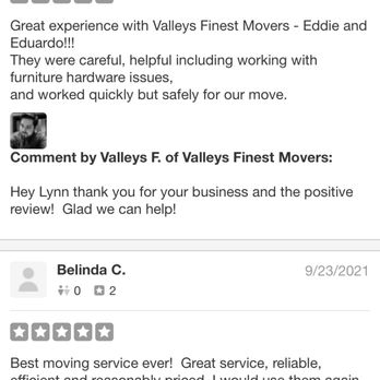 Valleys Finest Movers - These here are 5star recommendations that where taking off by Yelp for some weird reason! - Movers Near Me