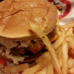 Shaniac burger with fries Shaniac burger with fries
