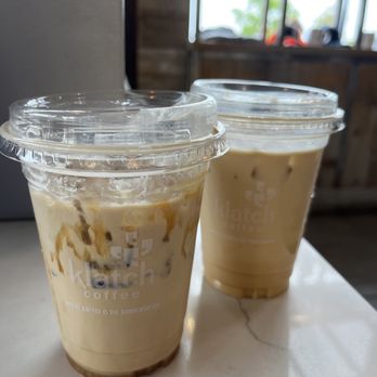 Klatch Coffee - Crème Brûlée Latte (left) and Lavender Love Latte (right) - Coffee & Tea Near Me - Chino Hills, California