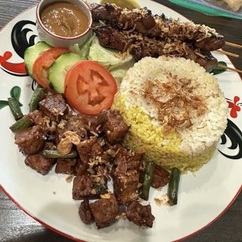 Kedai Indonesian Cafe - Chicken Satay, tempeh, and coconut & Tumeric rice. - Coffee & Tea Near Me - Upland, California