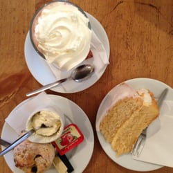 Crispins - Hot chocolate, scone and lemon cake.