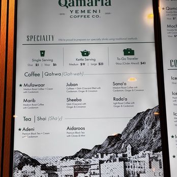 Qamaria Yemeni Coffee - Menu - Coffee & Tea Near Me - Riverside, California
