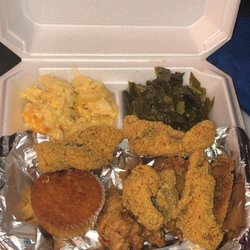 Willie Mae's Soul Food & More - Fried fish catfish nuggets, fried chicken, collard greens, Mac and cheese and cornbread.