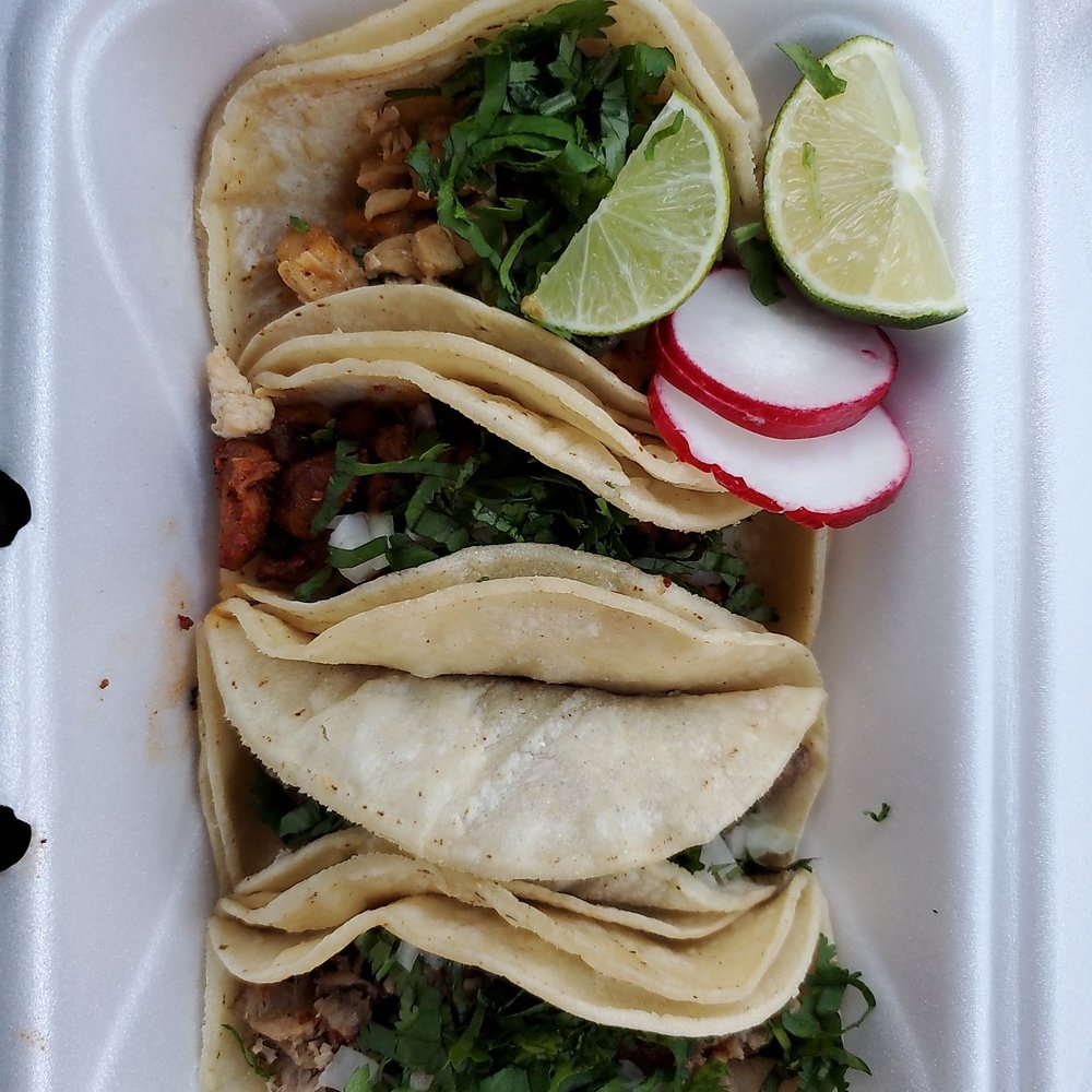 Tacos - azada, pollo, carnitas, and I forgot what the last one is, but I'm about to bash!! Tacos - azada, pollo, carnitas, and I forgot what the last one is, but I'm about to bash!!