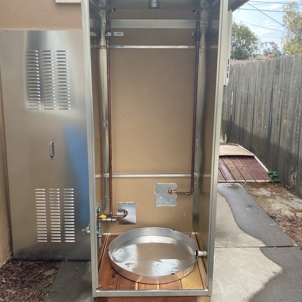 Advanced Additions - Water heater shed is ready for a 50-gallon tank. Super water tight! - General Contractors Near Me Advanced Additions - Water heater shed is ready for a 50-gallon tank. Super water tight! - General Contractors Near Me
