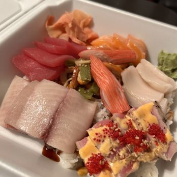 Thai Sticky Rice  -  variety of sushi in a styrofoam container - Thai Near Me - Corpus Christi, Texas