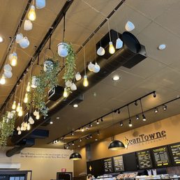 Pendant lights buzz above while your delish coffee has you buzzing below...