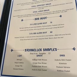Sample of menu options