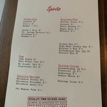 BoccaLupo - Spirit menu - Italian Near Me - Atlanta, Georgia