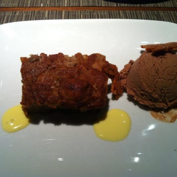 AnQi Bistro - Ginger and banana bread pudding with chocolate peanut butter ice cream - Asian Fusion Near Me - Costa Mesa, California