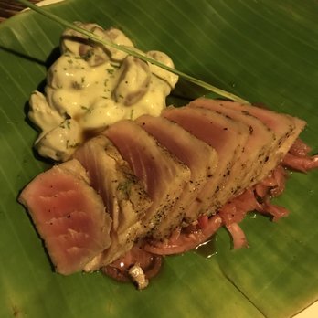 Kitchen Table - Seared ahi tuna with pickled onions and a potato salad - Portuguese Near Me - Tulum, ROO