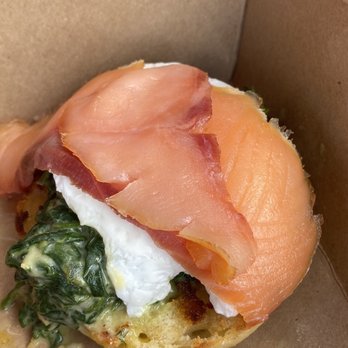 Eggspresso - Salmon Egg Florentine. The hollandaise was provided on the side. - Breakfast & Brunch Near Me - Fullerton, California Eggspresso - Salmon Egg Florentine. The hollandaise was provided on the side. - Breakfast & Brunch Near Me - Fullerton, California
