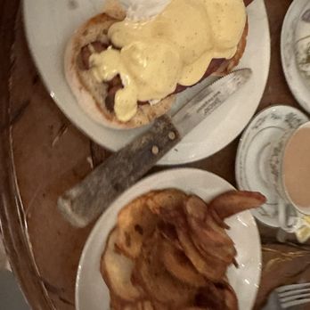 Tea Room - Eggs Benedict* with bacon and home fries - Desserts Near Me - Miami, Florida Tea Room - Eggs Benedict* with bacon and home fries - Desserts Near Me - Miami, Florida