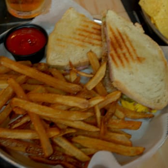 Ethyl & Tank - Cubano Panini--sliced ham, pork, dill pickles, swiss, mustard on white Italian bread, with fries. - Bars Near Me - Columbus, Ohio Ethyl & Tank - Cubano Panini--sliced ham, pork, dill pickles, swiss, mustard on white Italian bread, with fries. - Bars Near Me - Columbus, Ohio