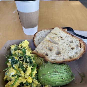 Cow Cafe - Ginger Spinach Scramble with a hot green tea - Cafes Near Me - Los Angeles, California Cow Cafe - Ginger Spinach Scramble with a hot green tea - Cafes Near Me - Los Angeles, California