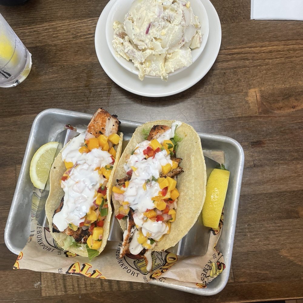 Alisson's Restaurant - Fish tacos , deviled egg potato salad - Seafood Near Me - Kennebunkport, Maine Alisson's Restaurant - Fish tacos , deviled egg potato salad - Seafood Near Me - Kennebunkport, Maine