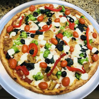 Pizza Village Cafe III - a pizza with tomatoes, broccoli, and black olives - Pizza Near Me - Linden, New Jersey Pizza Village Cafe III - a pizza with tomatoes, broccoli, and black olives - Pizza Near Me - Linden, New Jersey