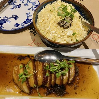 Qi Austin - Fried truffle egg rice (very plain) and pork belly - Dim Sum Near Me - Austin, Texas