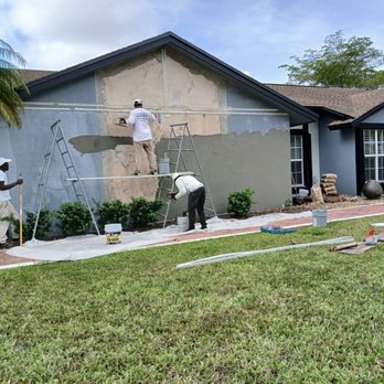 Stucco Steve Plastering - We removed those old out dated stones and gave this home a light texture finish - Stucco Services Near Me Stucco Steve Plastering - We removed those old out dated stones and gave this home a light texture finish - Stucco Services Near Me