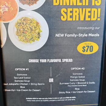 Burma 2 - Family Menu option - Burmese Near Me - Walnut Creek, California