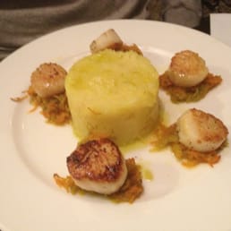 Scallops with potatoes.