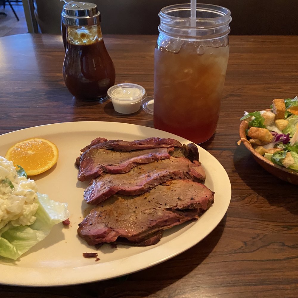 Grumpy Jake's BBQ - Brisket w/potato salad and side salad w/blue cheese dressing - Barbeque Near Me - Pinetop-Lakeside, Arizona Grumpy Jake's BBQ - Brisket w/potato salad and side salad w/blue cheese dressing - Barbeque Near Me - Pinetop-Lakeside, Arizona