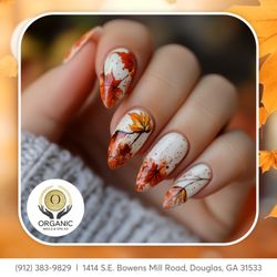 Organic - Autumn leaves on your fingertips -- pure Thanksgiving magic  Bring the season's beauty to your nails!  Reserve your fall set today!