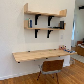 Civil Custom Cabinets - Floating desk and floating shelves with brackets - Cabinetry Near Me - Redwood City, California Civil Custom Cabinets - Floating desk and floating shelves with brackets - Cabinetry Near Me - Redwood City, California