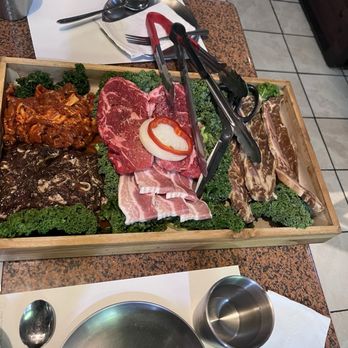 WuJu Korean BBQ - Combo Beef Bulgogi, Pork belly, Spicy pork, La Short ribs, Ribeye. - Korean Near Me - Lynnwood, Washington WuJu Korean BBQ - Combo Beef Bulgogi, Pork belly, Spicy pork, La Short ribs, Ribeye. - Korean Near Me - Lynnwood, Washington