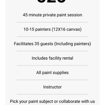 Artists Collective - Closest comparison of their current party package to the one I had originally booked based on the flyer. Everything's different. - Art Classes Near Me - Corona, California