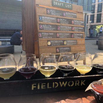 Fieldwork - Fieldwork's flight of 6 & Nachos; menu also on the board - Beer Bar Near Me - San Mateo, California