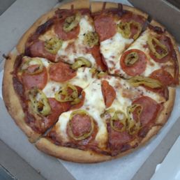 Granddaughter special! The kid would eat just the pepperoni and banana peppers if we let her. Granddaughter special! The kid would eat just the pepperoni and banana peppers if we let her.