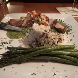 Six Burner Bistro - Special: Grilled Pork Tenderloin with salsa verde topped with pineapple mango salsa.