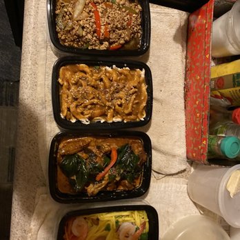 Thai Time Restaurant - My takeout - from left to right Kao Pad Kra Prow (ground chicken), Pra Ram Long Song, 58. Thai Time Wings, and Mango Salad - Thai Near Me - San Francisco, California Thai Time Restaurant - My takeout - from left to right Kao Pad Kra Prow (ground chicken), Pra Ram Long Song, 58. Thai Time Wings, and Mango Salad - Thai Near Me - San Francisco, California