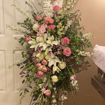 Anytime Flowers - Standing spray of elegant white and pastel pink flowers - Florists Near Me - Blackwell, Oklahoma Anytime Flowers - Standing spray of elegant white and pastel pink flowers - Florists Near Me - Blackwell, Oklahoma