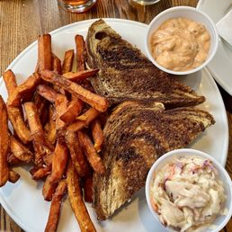 Grouper Rachael and sweet potato fries. Grouper Rachael and sweet potato fries.