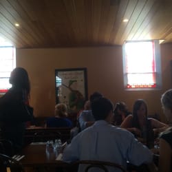 Friars Cafe - Local winery poster and stained glass windows!