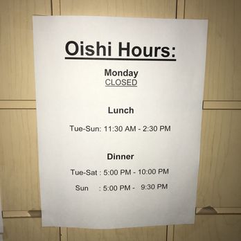 Oishi Restaurant - Hours of Operation - Japanese Near Me - Novi, Michigan Oishi Restaurant - Hours of Operation - Japanese Near Me - Novi, Michigan