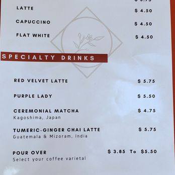 Maven Coffee - Menu inside the coffee shop 1/30/21. Look on their website menu and Instagram for more coffee specials - Coffee & Tea Near Me - Wilmington, North Carolina