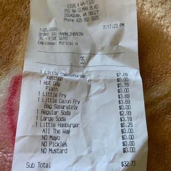 Five Guys - Compare these prices to the prices on the board on the other picture I took. I think only one item was charged correctly. - Burgers Near Me - Issaquah, Washington