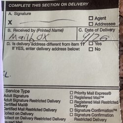 US Post Office - "Received by...mailbox"