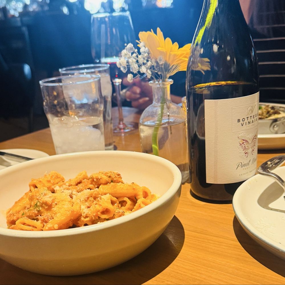 North Italia - Spicy rigatoni and Pinot Noir, Bottega Vinaia, Trentino - Italian Near Me - Gilbert, Arizona North Italia - Spicy rigatoni and Pinot Noir, Bottega Vinaia, Trentino - Italian Near Me - Gilbert, Arizona