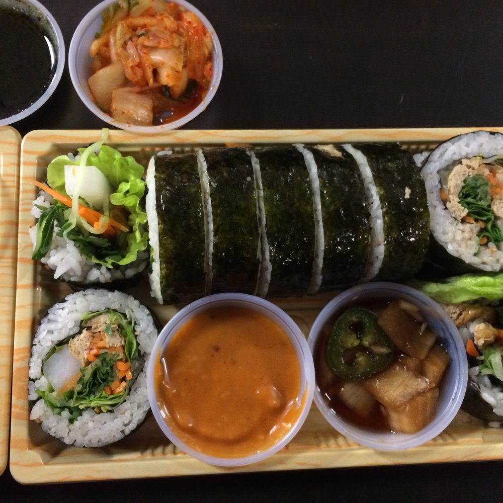 Kimbap Lab - this one is the yubu (tofu skin) kimbap 2 pickles and 2 different sauces! - Korean Near Me - Brooklyn, New York Kimbap Lab - this one is the yubu (tofu skin) kimbap 2 pickles and 2 different sauces! - Korean Near Me - Brooklyn, New York