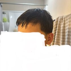 Mariano's Barber Shop - Son's hair after I stopped him from cutting it even shorter.